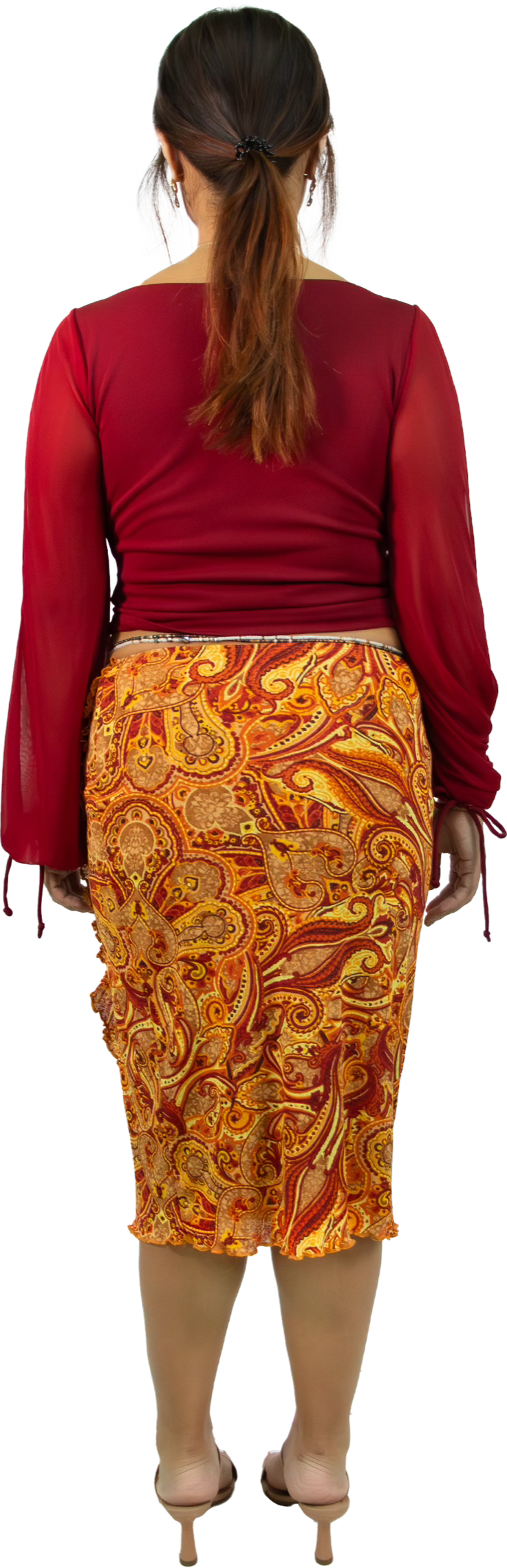 Hilary Paisley Mesh Ruffle Skirt