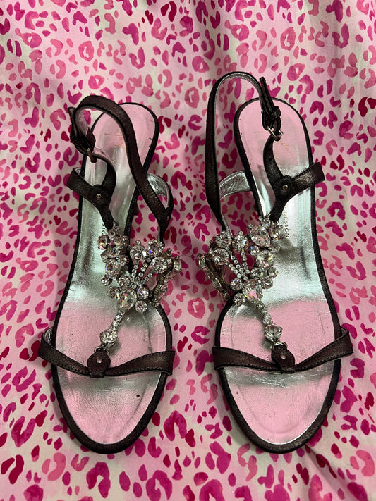 Giuseppe Zanotti Gunmetal Bejeweled Ankle Strap Heels