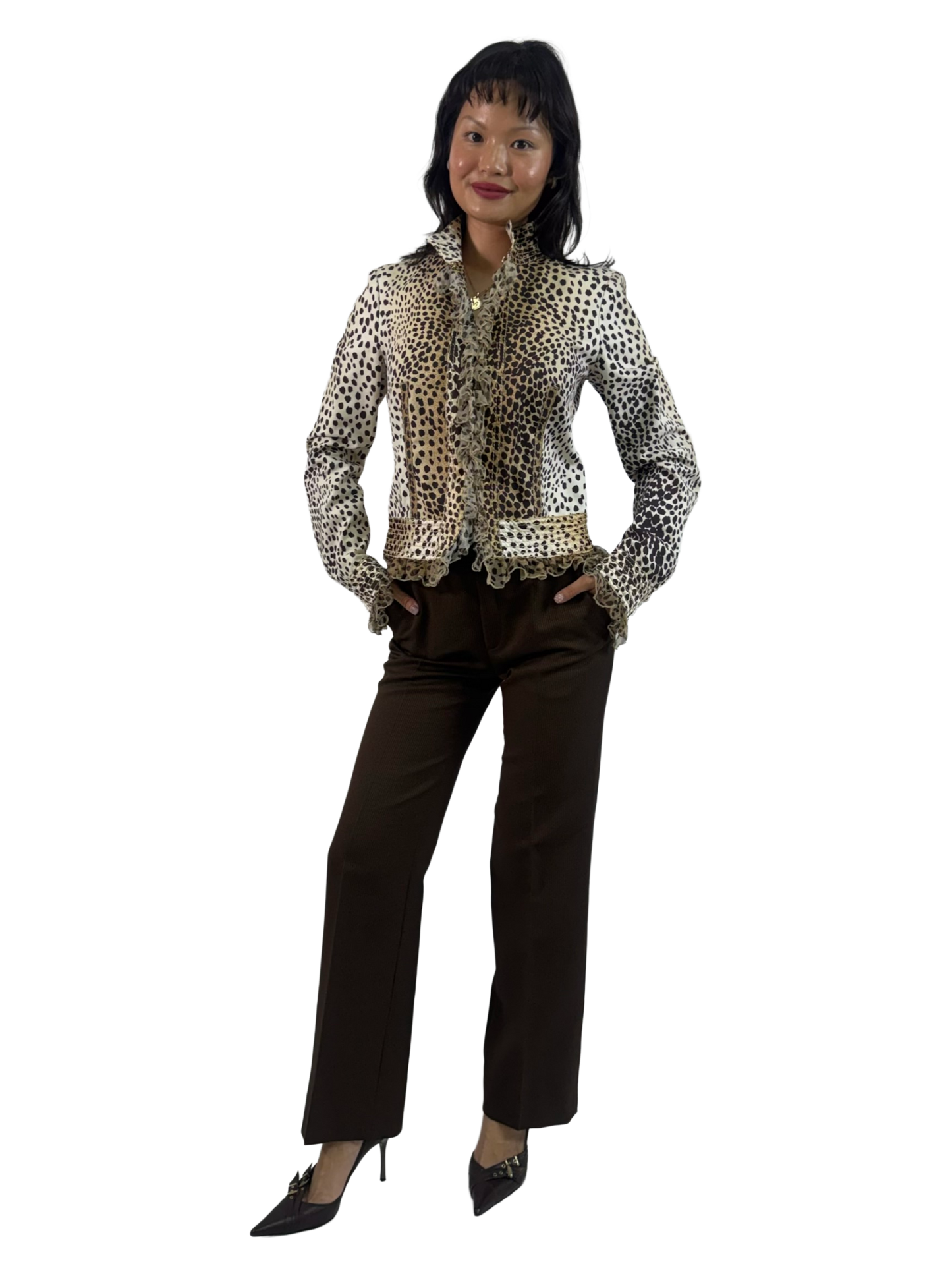 Roberto Cavalli Cheetah Ruffle Top