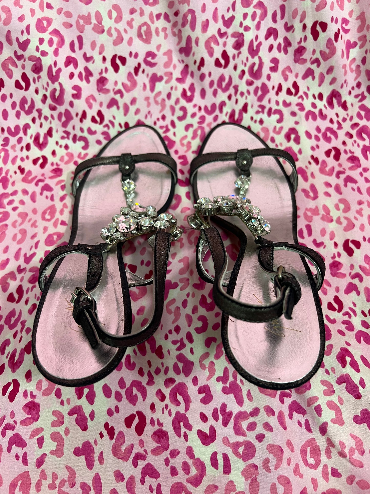 Giuseppe Zanotti Gunmetal Bejeweled Ankle Strap Heels