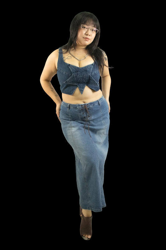 Bella Low Rise Lace Up Denim Skirt