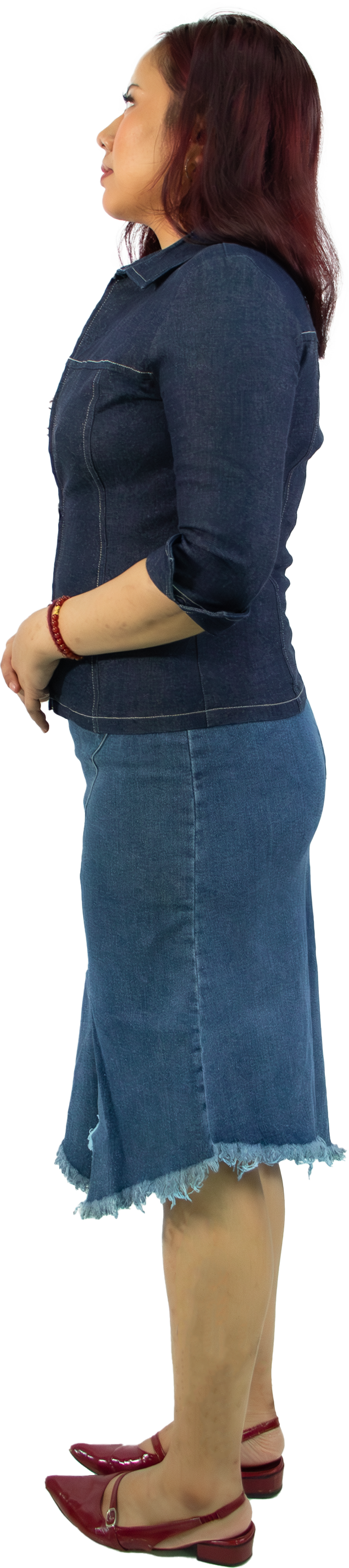 Party Girl Frayed Denim Midi Skirt