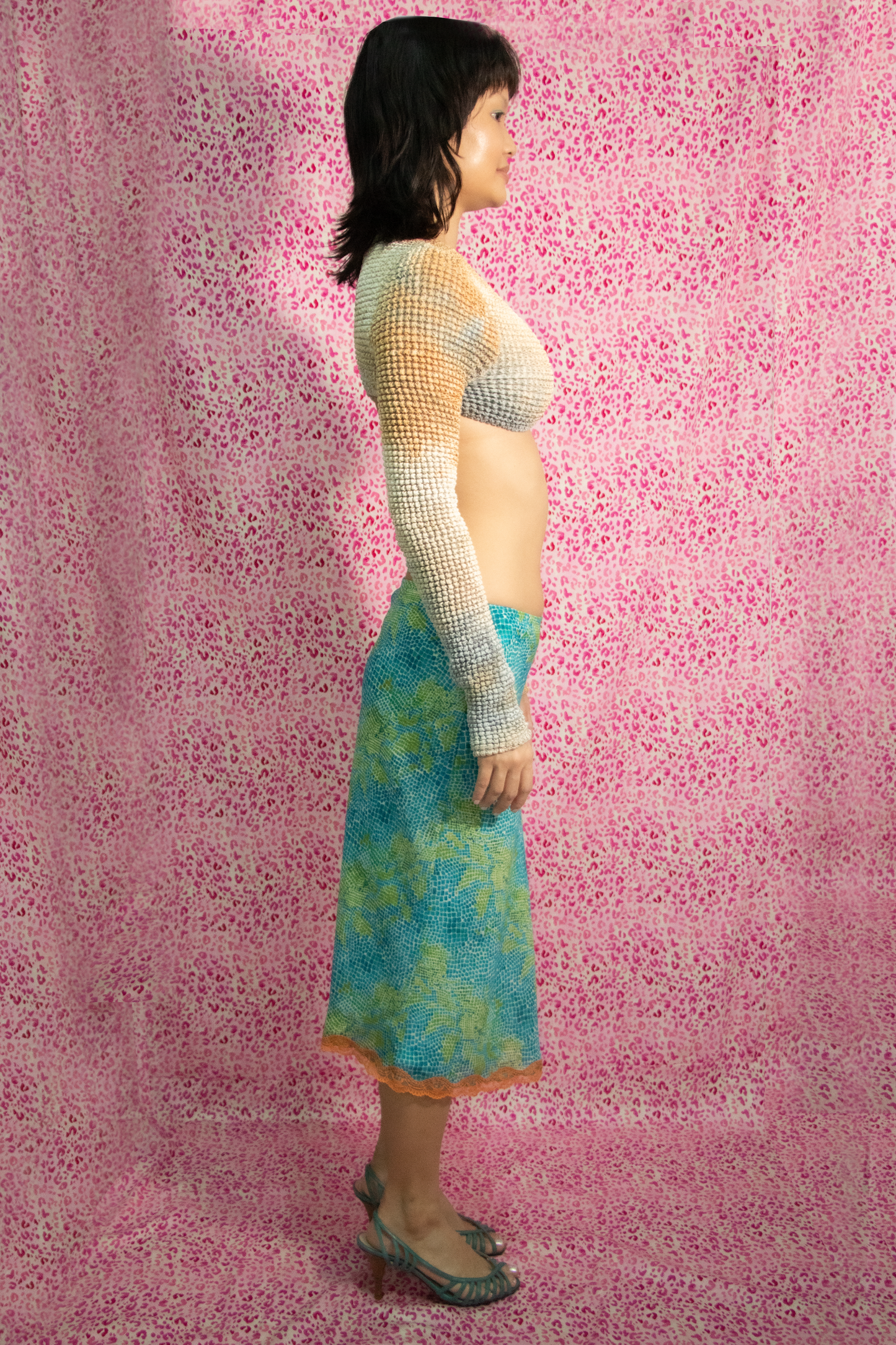 Esprit Tricolor Lace and Snakeskin Skirt