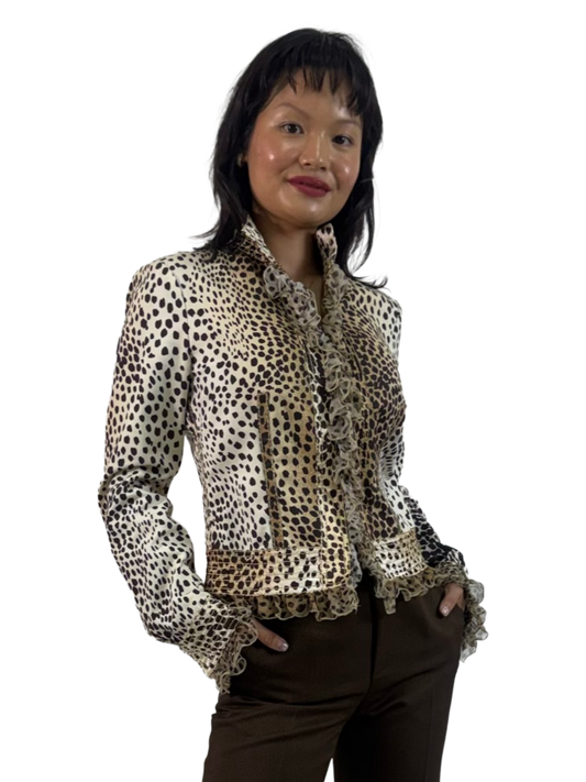 Roberto Cavalli Cheetah Ruffle Top