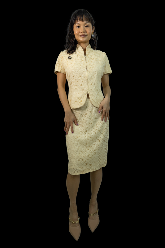 2008 Dior Eyelet Two Piece Skirt Suit Set