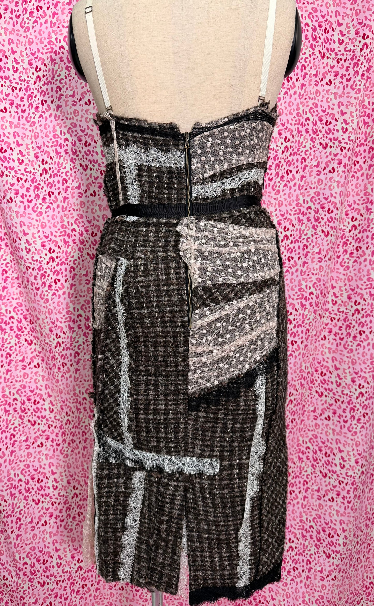 Nina Ricci Fall 2012 Tweed + Lace Brown Dress