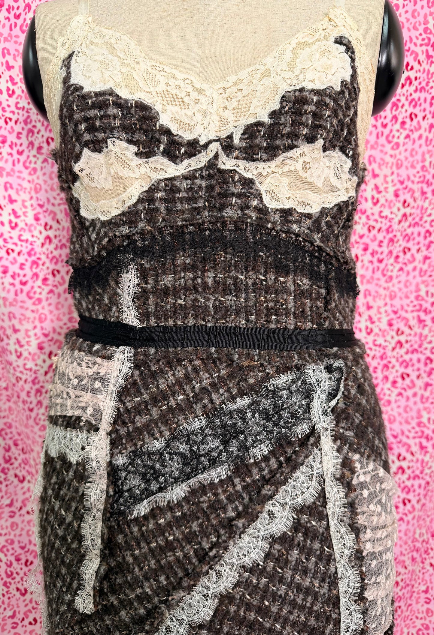 Nina Ricci Fall 2012 Tweed + Lace Brown Dress