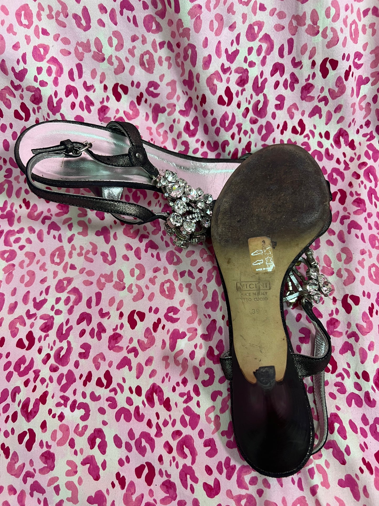 Giuseppe Zanotti Gunmetal Bejeweled Ankle Strap Heels