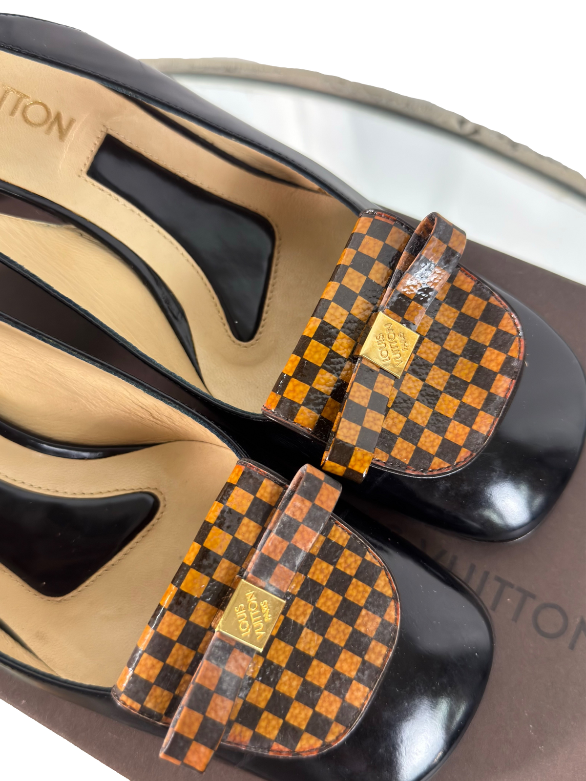 Louis Vuitton Damier Checkered Bow Heels
