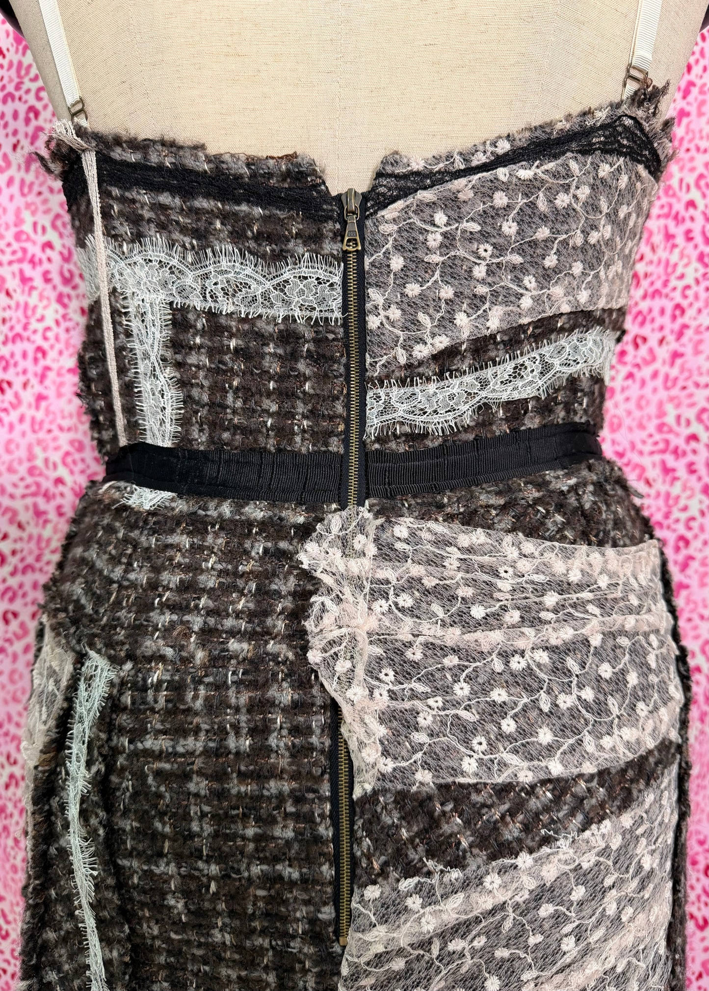 Nina Ricci Fall 2012 Tweed + Lace Brown Dress