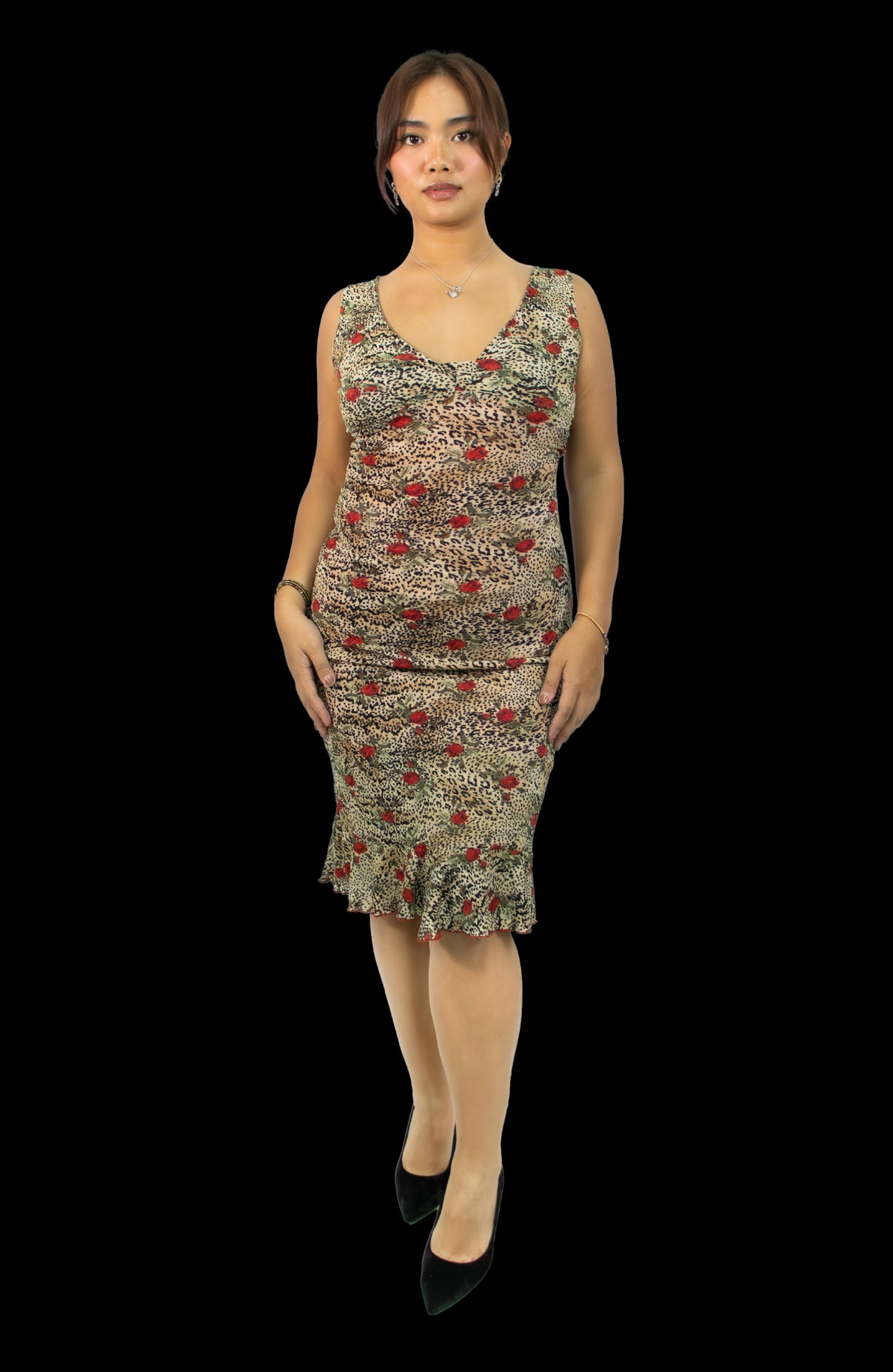 Naf Naf Leopard and Rose Print Dress
