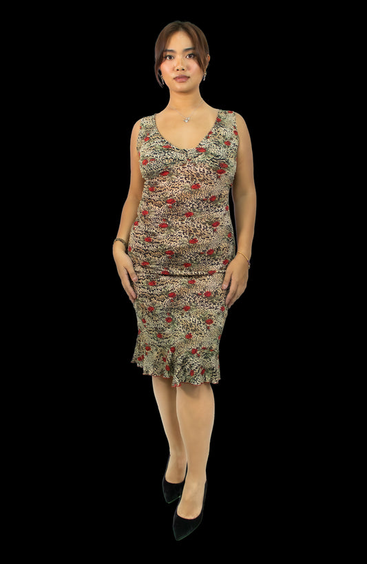 Naf Naf Leopard and Rose Print Dress