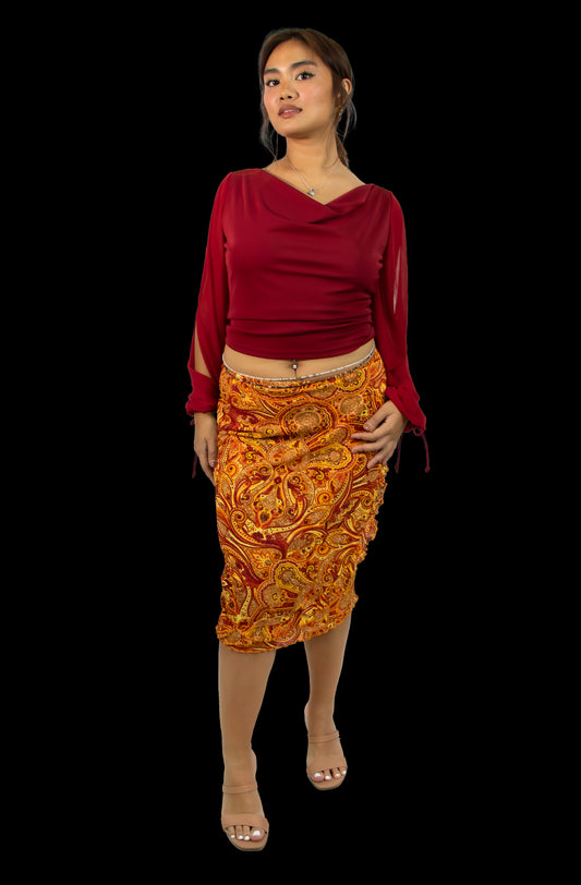 Hilary Paisley Mesh Ruffle Skirt