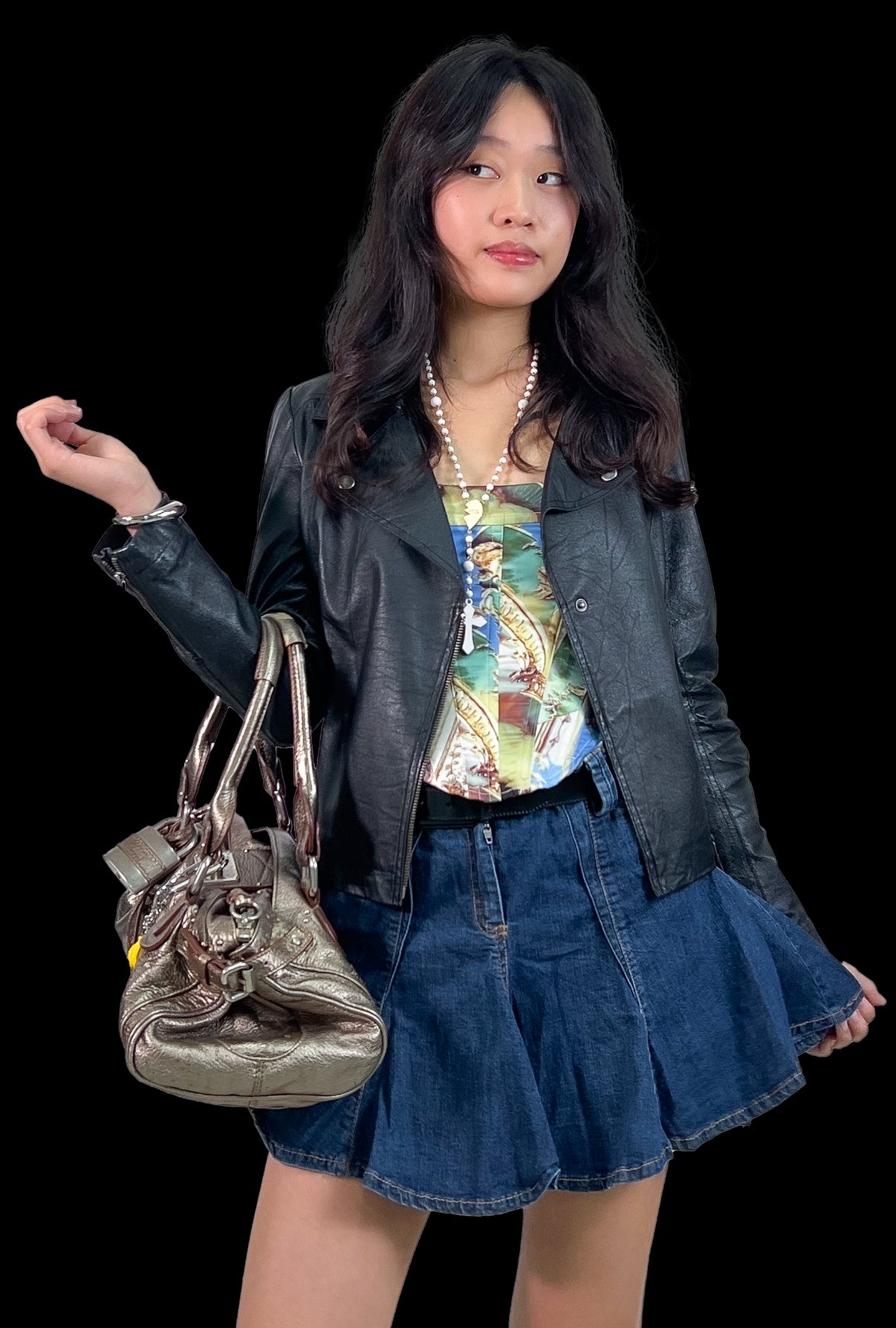 John Galliano Pleated Denim Miniskirt