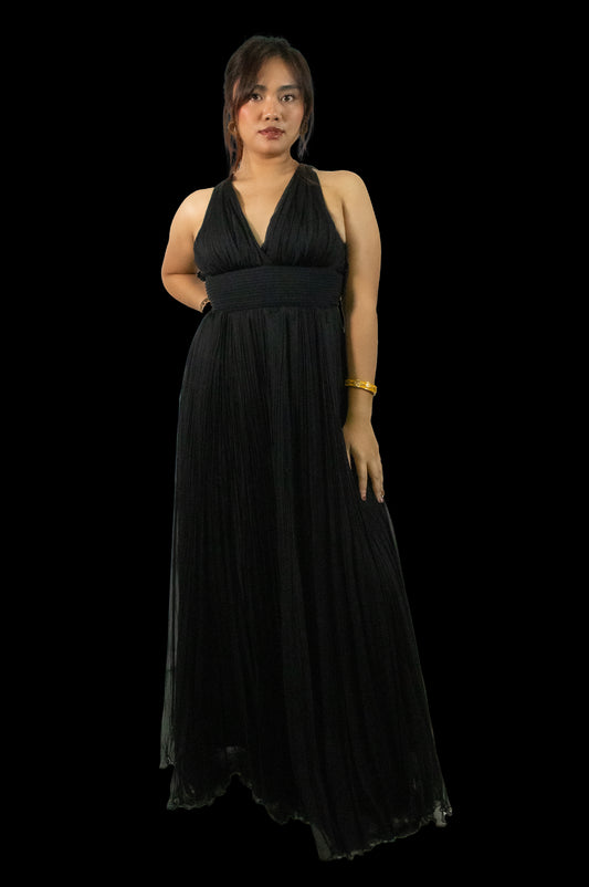Versace Pleated Ruffled Halter Gown