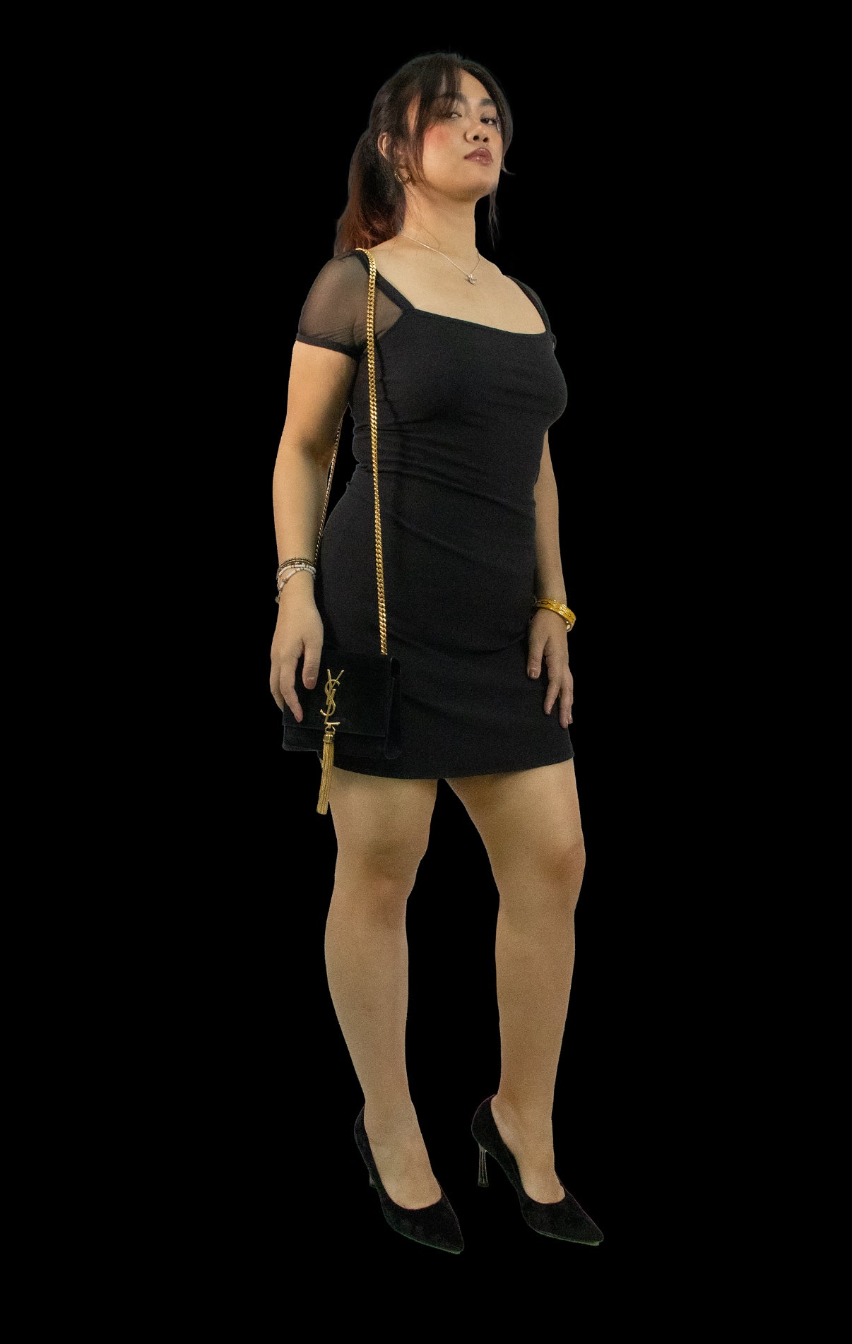 Sabrina Black Mesh Cap Sleeve Dress