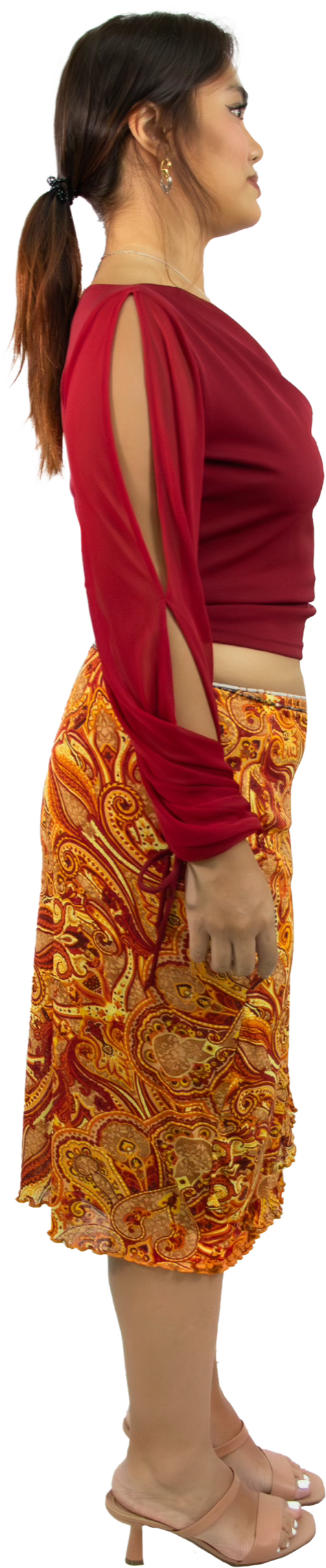 Hilary Paisley Mesh Ruffle Skirt