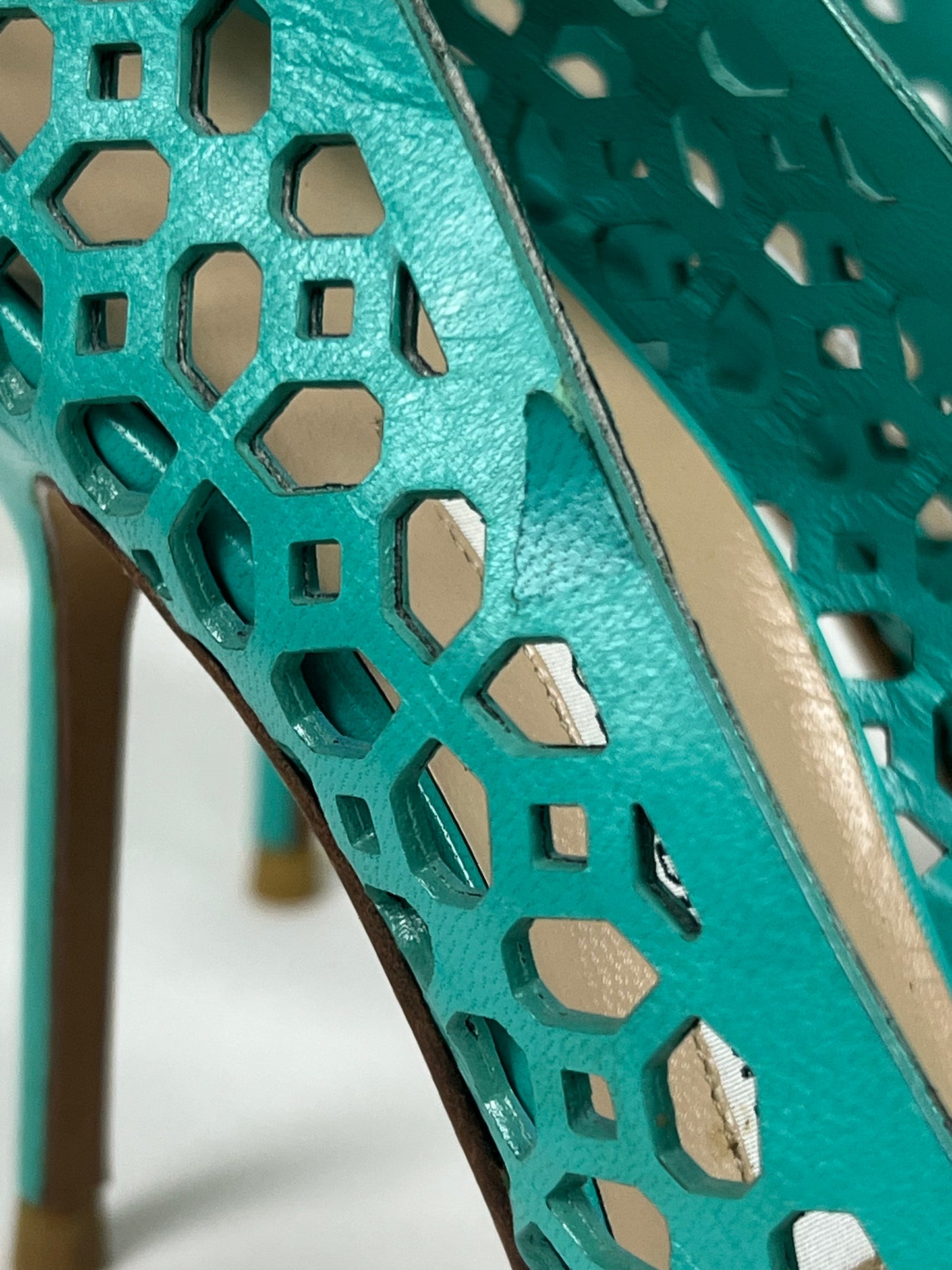 Manolo Blahnik Cutout Turquoise Pumps