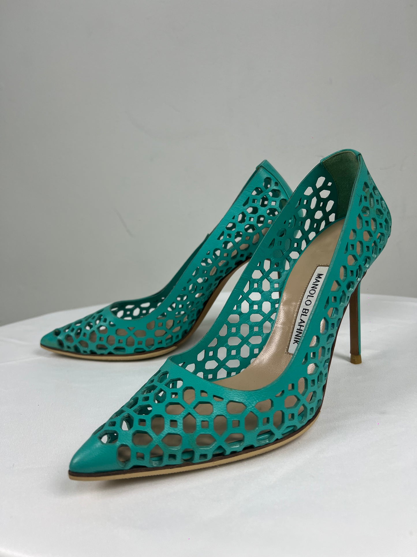 Manolo Blahnik Cutout Turquoise Pumps