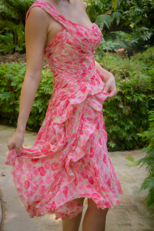 Indonesian Designer Rose One Shoulder Dress