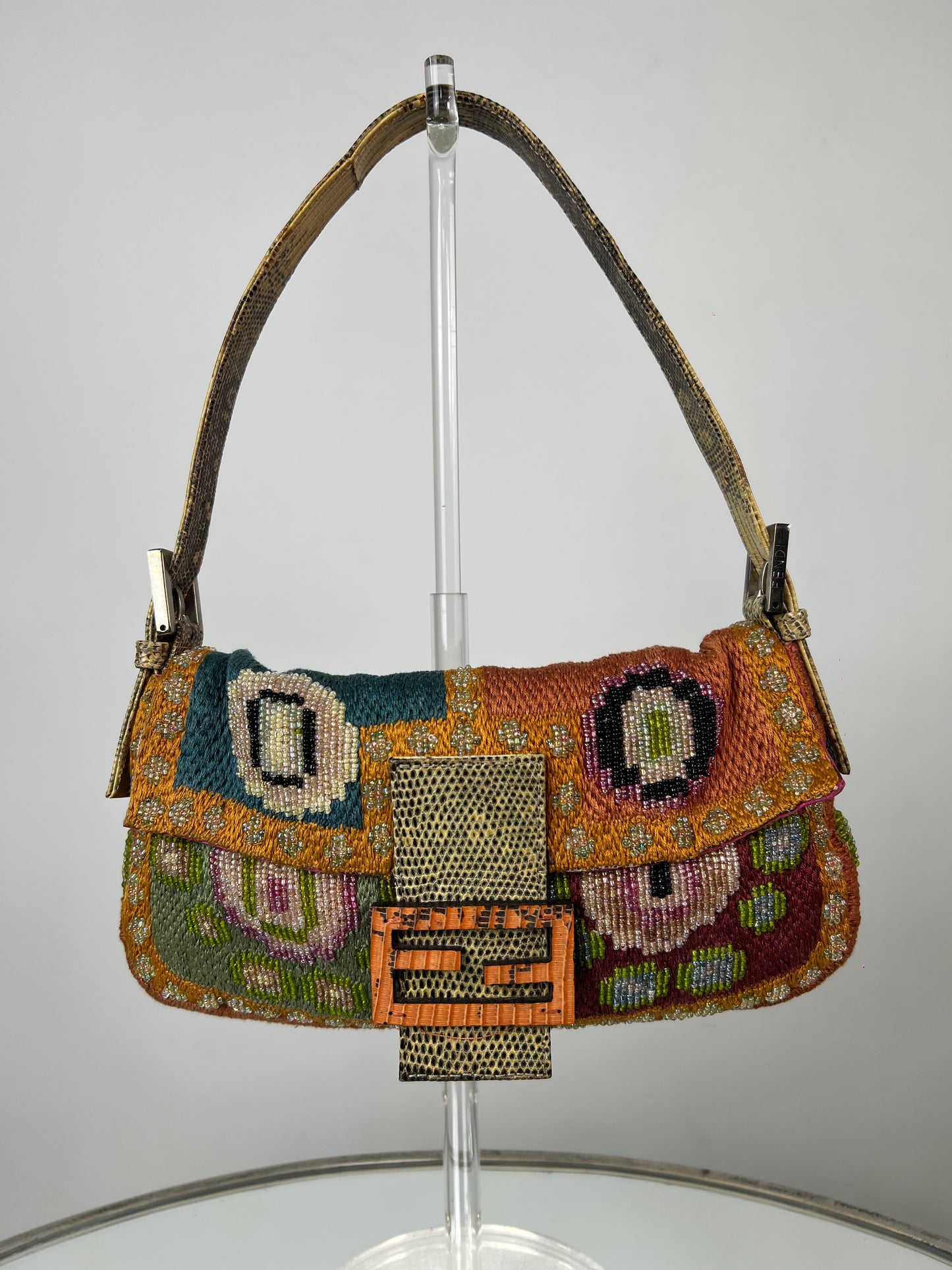 Fendi Beaded Baguette with Lizard Skin Straps