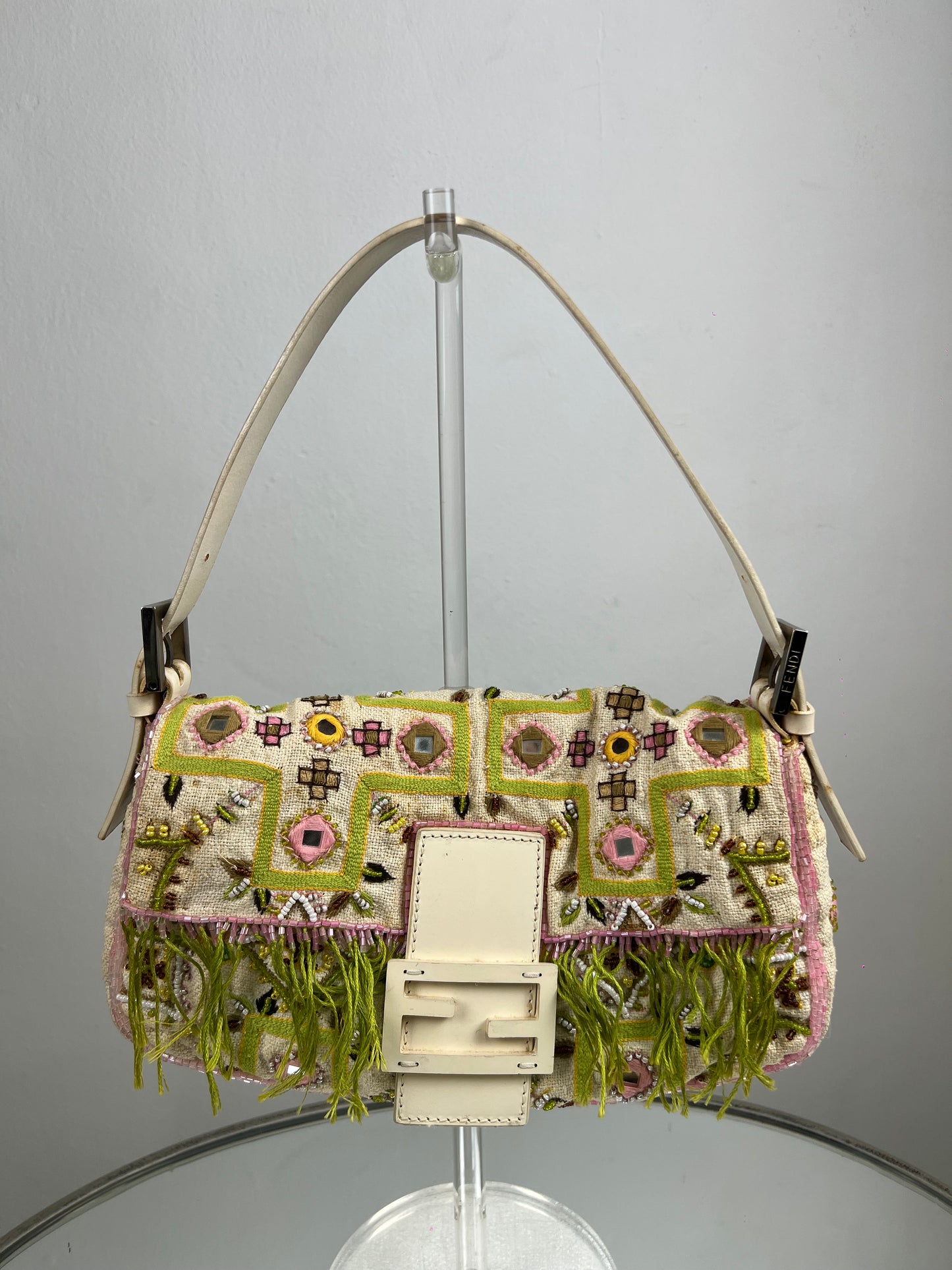 Fendi Beaded Mirrored Fringe Baguette
