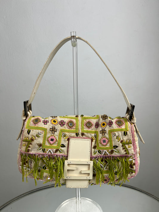 Fendi Beaded Mirrored Fringe Baguette