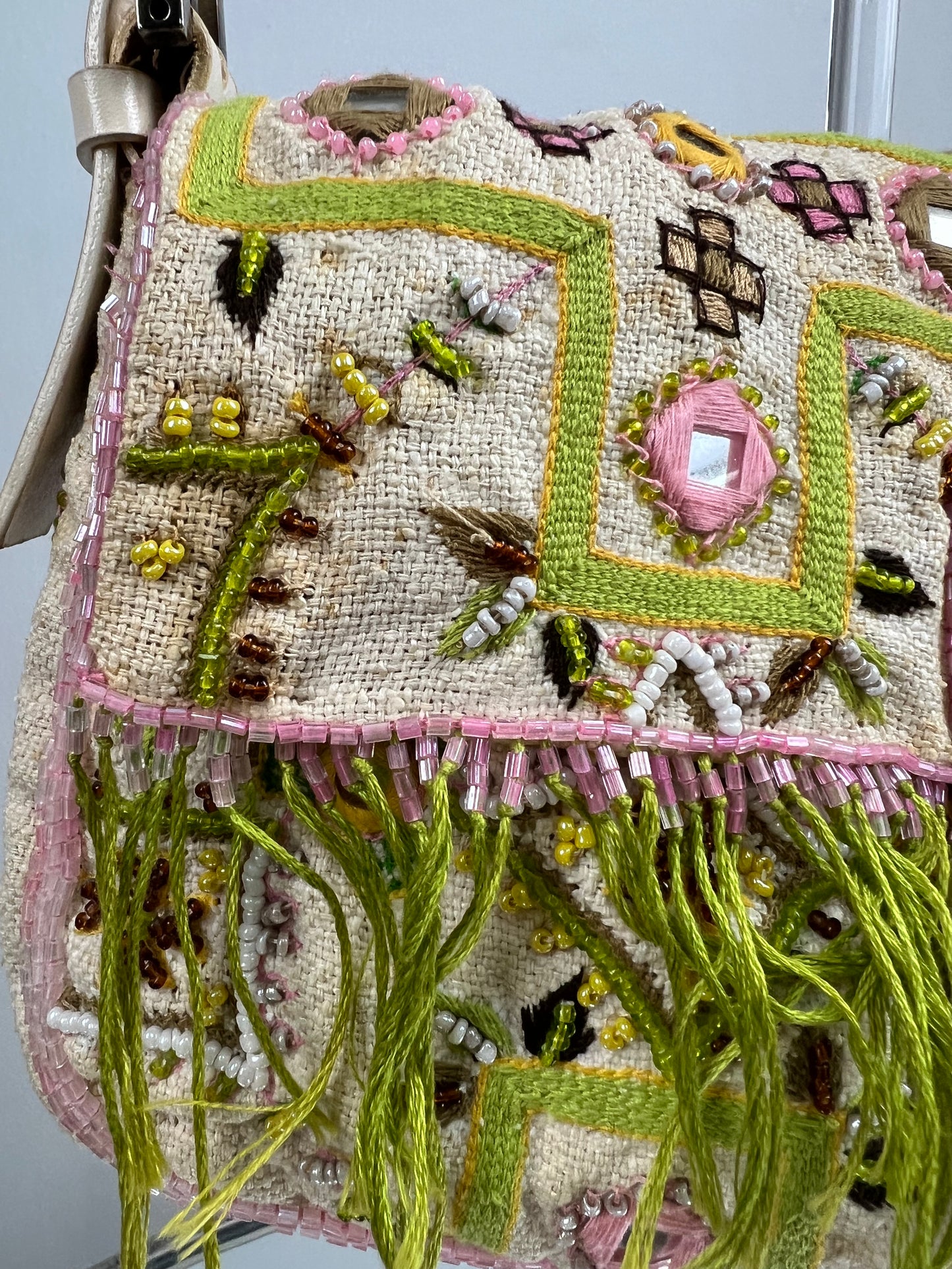 Fendi Beaded Mirrored Fringe Baguette