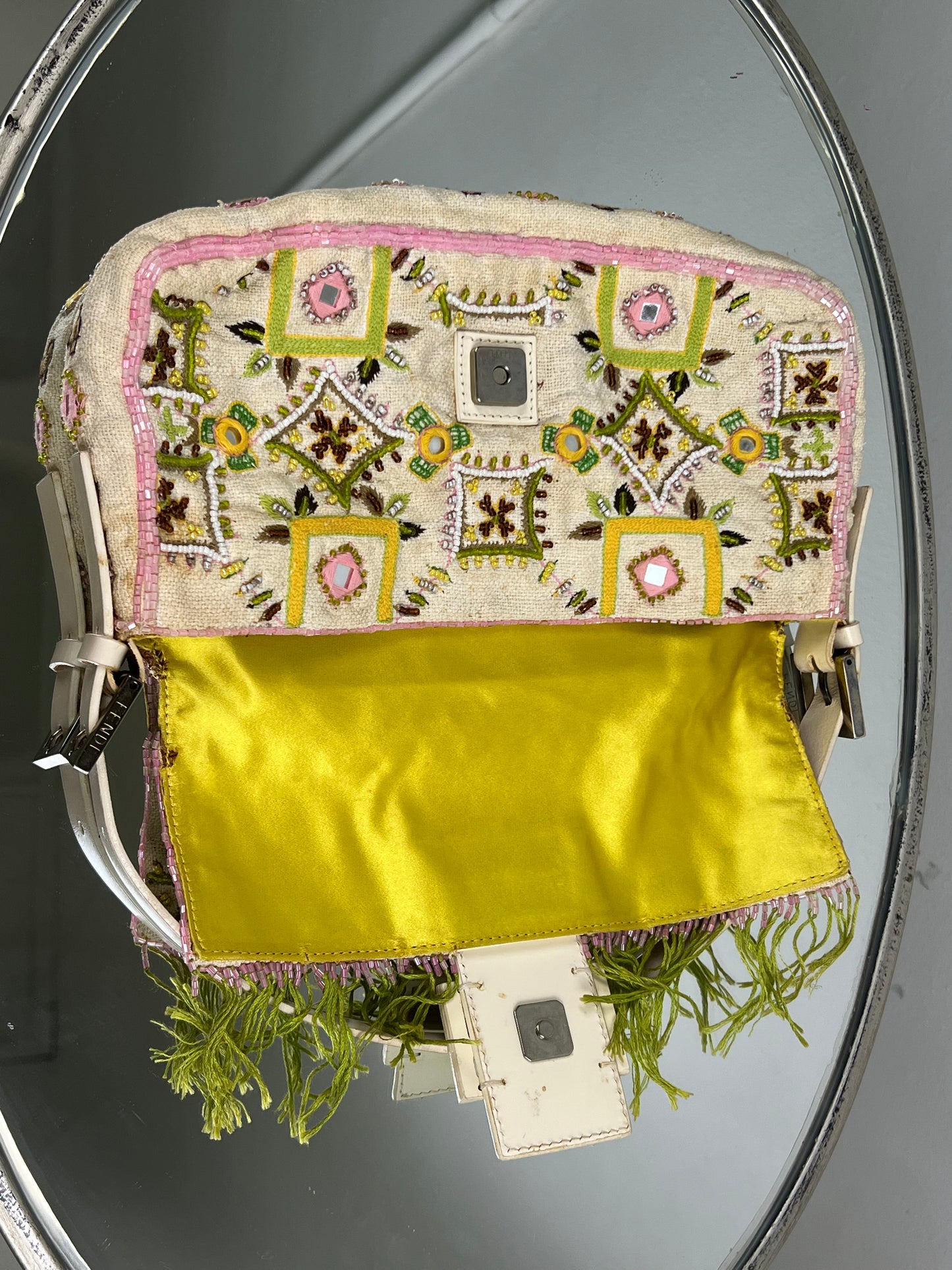 Fendi Beaded Mirrored Fringe Baguette