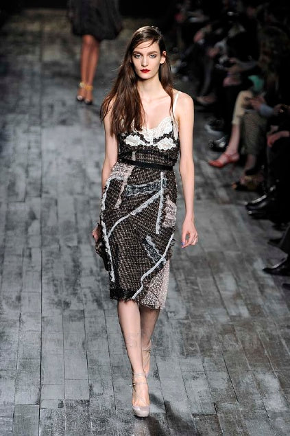 Nina Ricci Fall 2012 Tweed + Lace Brown Dress